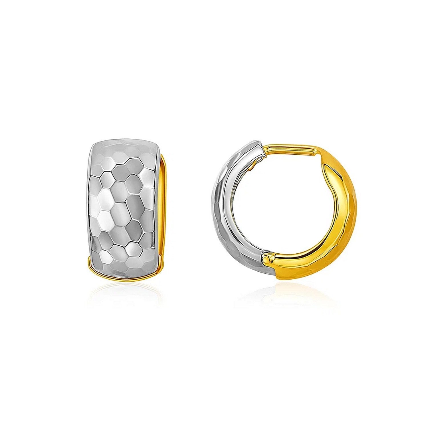 14k two-tone gold diamond cut interlaced hoop earrings, showcasing classic elegance and refined craftsmanship.