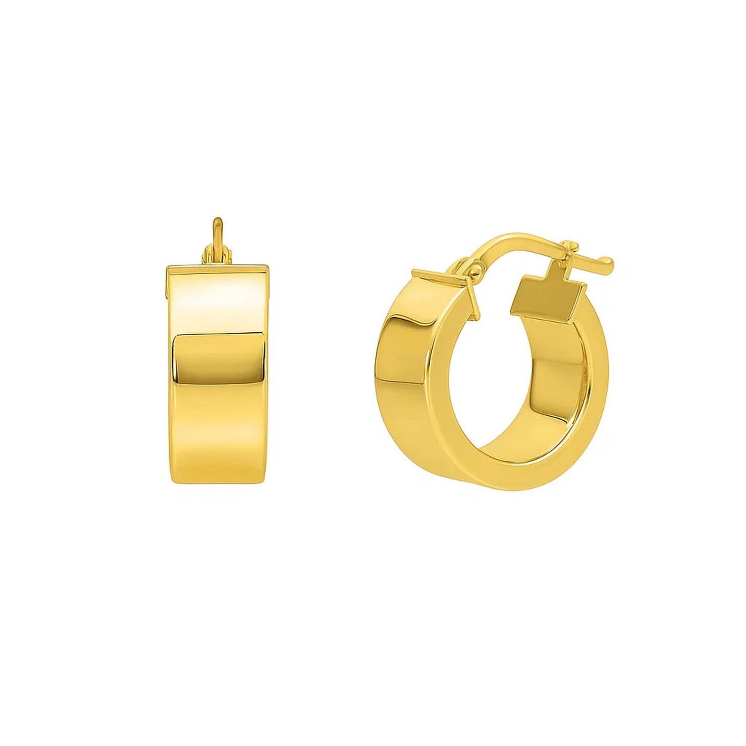 14k yellow gold polished tube hoop earrings with a sleek modern design, perfect for elegant everyday wear.