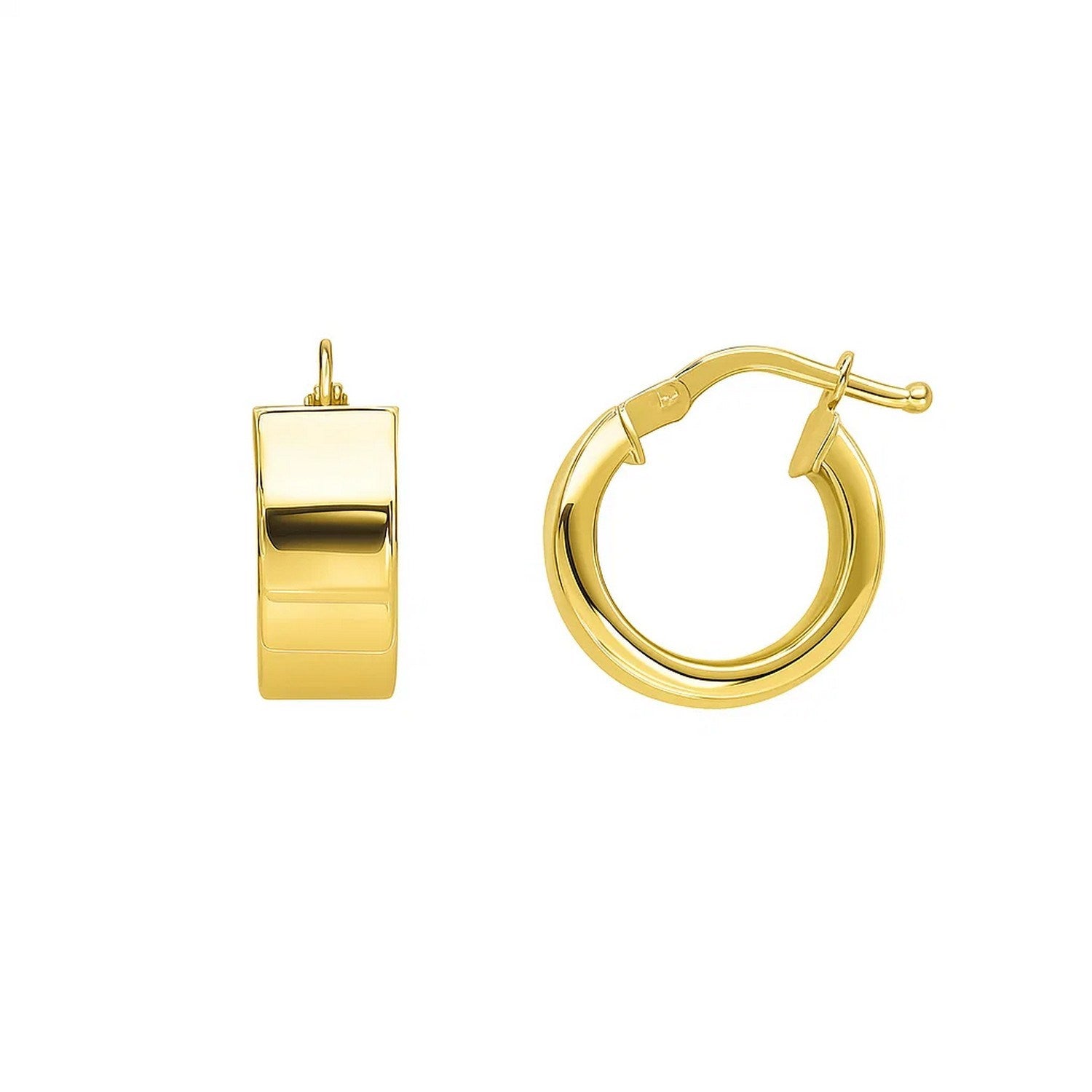14k yellow gold polished tube hoop earrings showcasing a sleek, modern design for elegant sophistication.