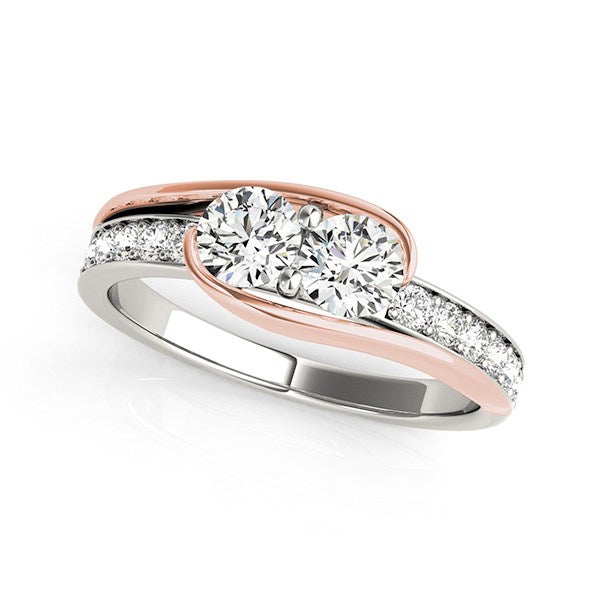 Two stone diamond ring in 14k white and rose gold, featuring modern design and exquisite craftsmanship.