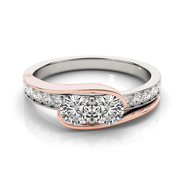 14k white and rose gold two stone diamond ring featuring modern design and exquisite craftsmanship, 3/4 cttw.