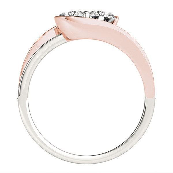 Two stone diamond ring in 14k white and rose gold, featuring modern design and exquisite 3/4 cttw diamonds.