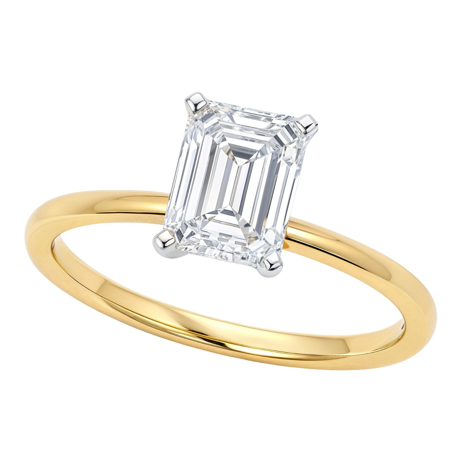 3 carat emerald lab-grown diamond solitaire ring in 14k yellow gold, featuring a modern design and exquisite craftsmanship.