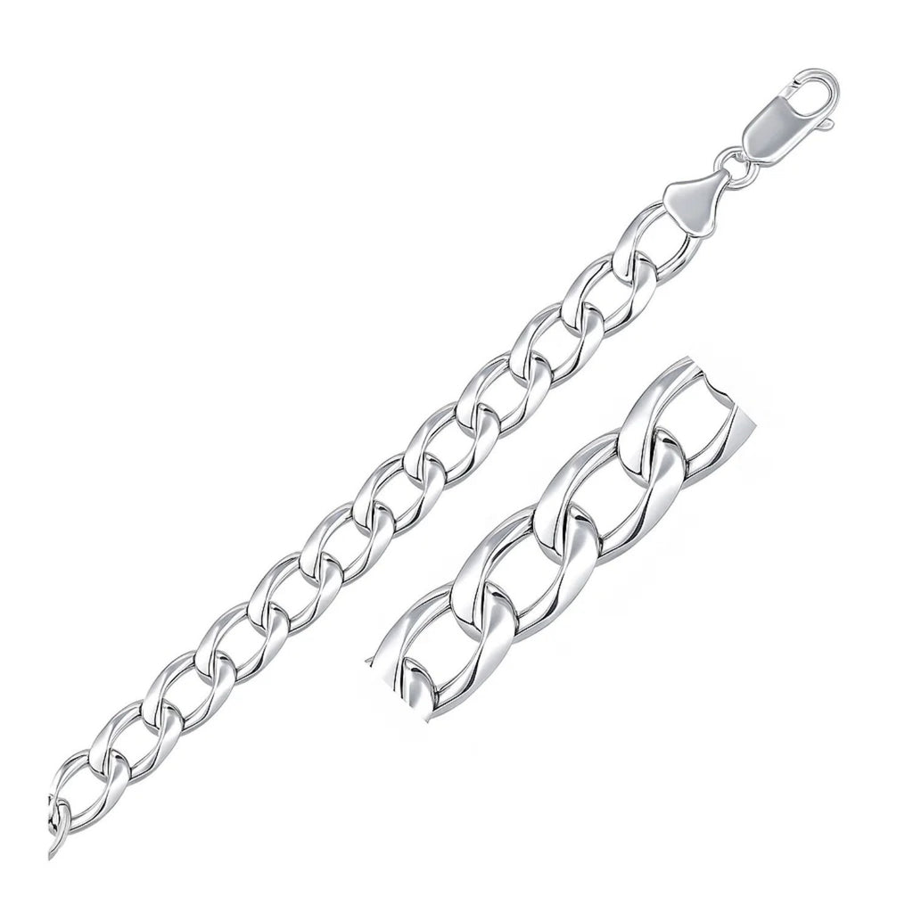 Rhodium plated sterling silver curb style bracelet, modern design with luxurious shine and 8.40 mm width.