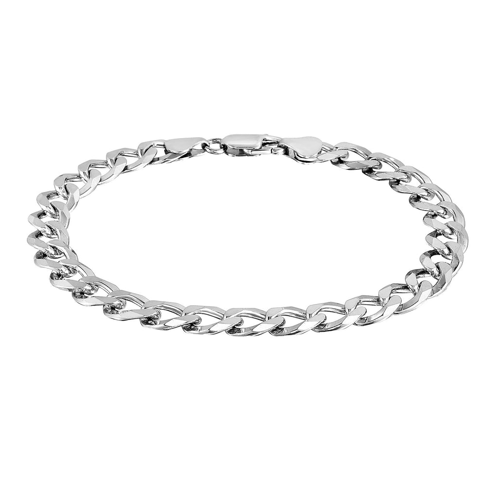 Rhodium plated sterling silver curb style bracelet, modern design with luxurious shine and 8.40 mm width.