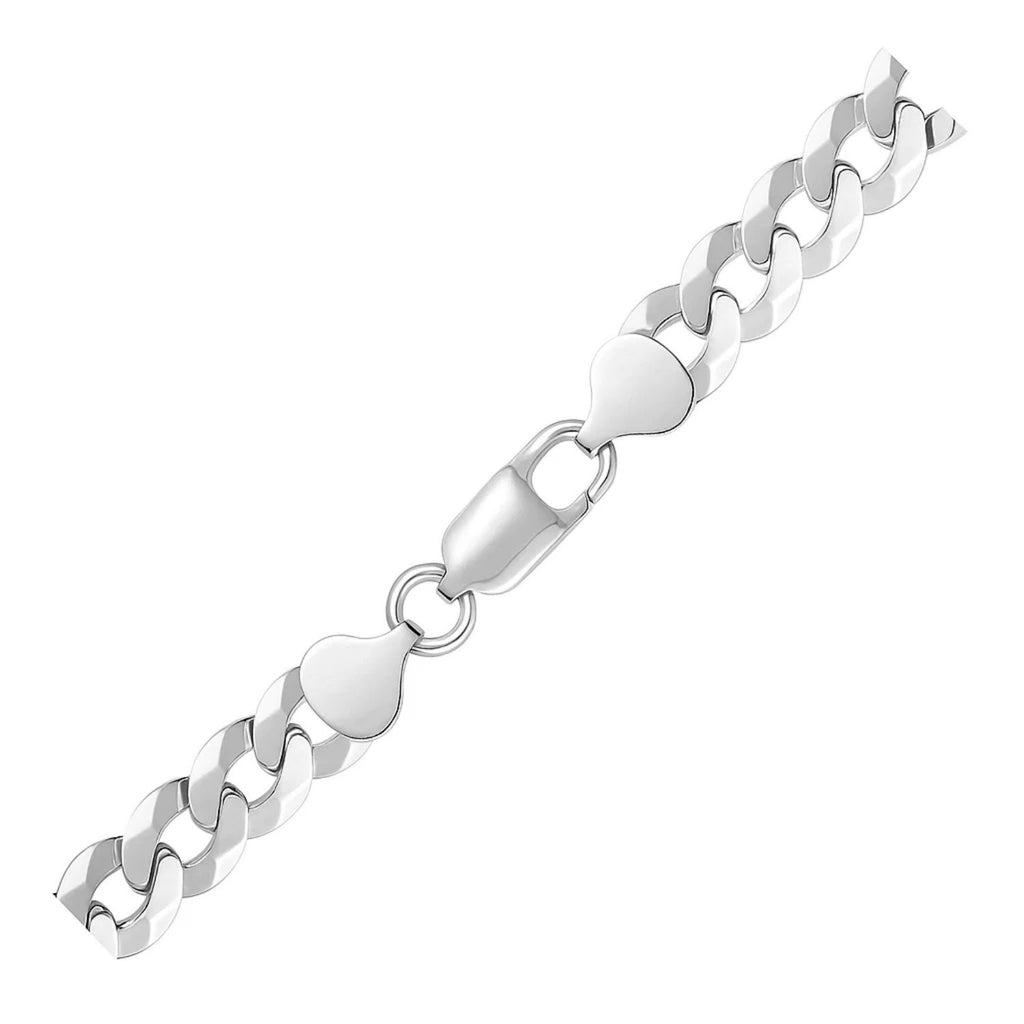 Rhodium plated sterling silver curb style bracelet, modern design with luxurious shine and 8.40 mm width.