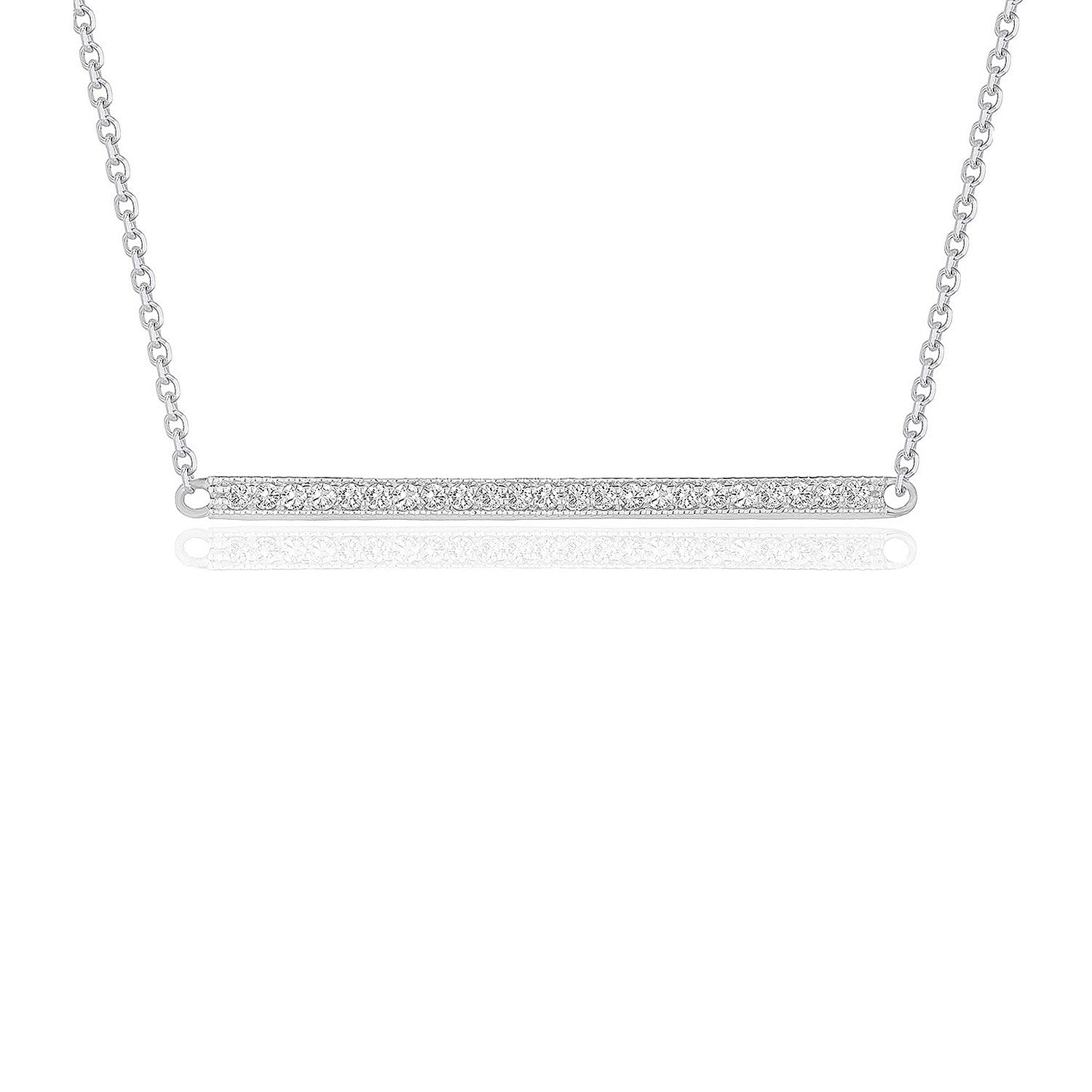 14k white gold modern diamond bar pendant necklace with delicate chain, featuring 1/4 cttw sparkling diamonds.