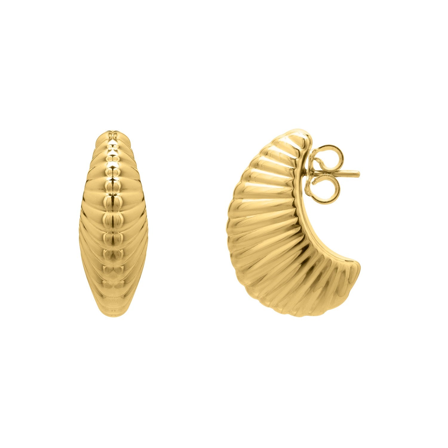 14k yellow gold polished hoop earrings with a contemporary design, perfect for elegant everyday wear.
