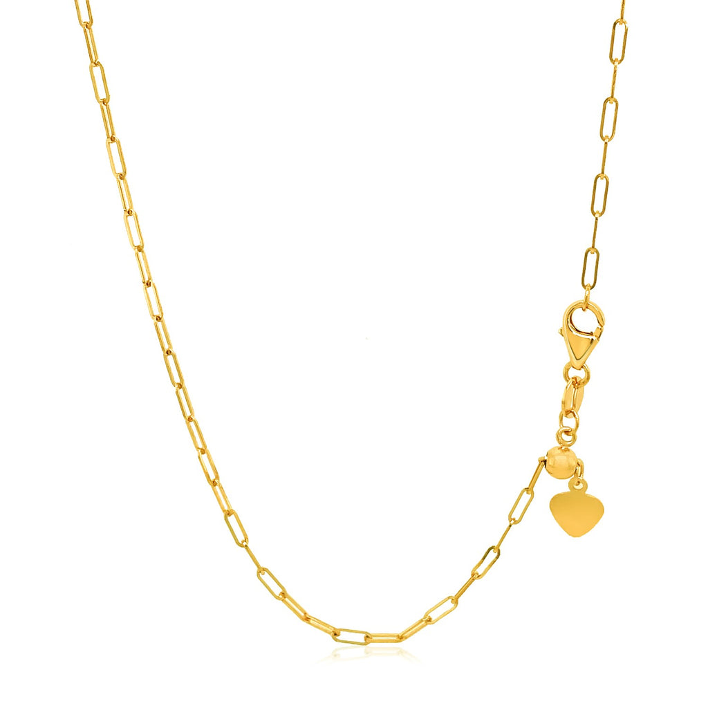 14k yellow gold adjustable paperclip chain, modern design, perfect for layering or wearing solo with elegance.