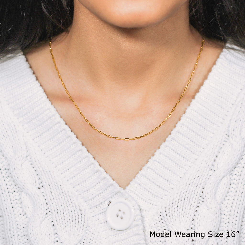 14k yellow gold adjustable paperclip chain, modern design with sleek links, perfect for layering or solo wear.