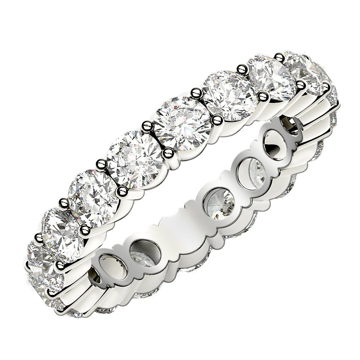 Round cut lab-grown diamond eternity ring in elegant 14k white gold, showcasing timeless brilliance and sophistication.
