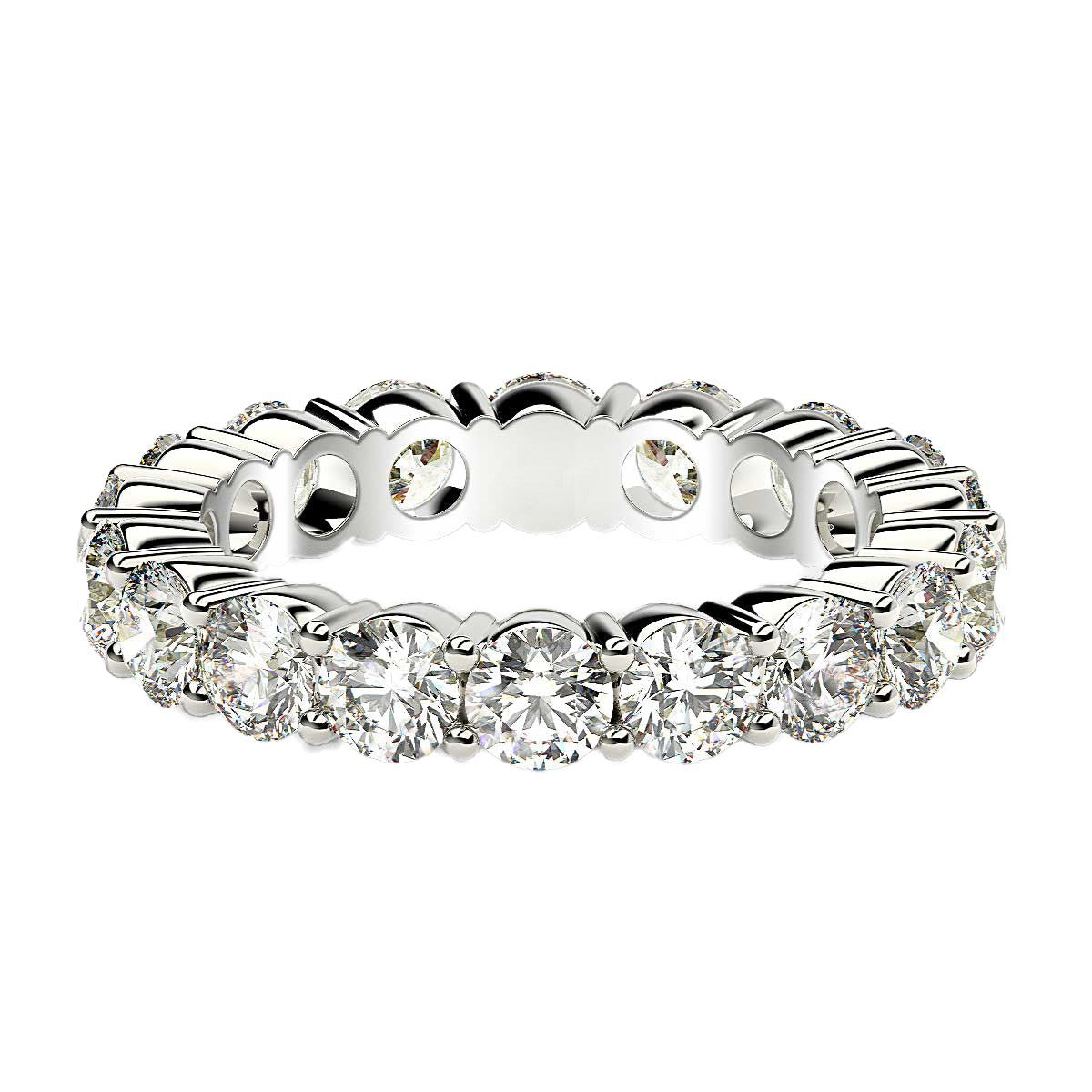 Round cut lab-grown diamond eternity ring in 14k white gold, showcasing timeless elegance and exquisite craftsmanship.