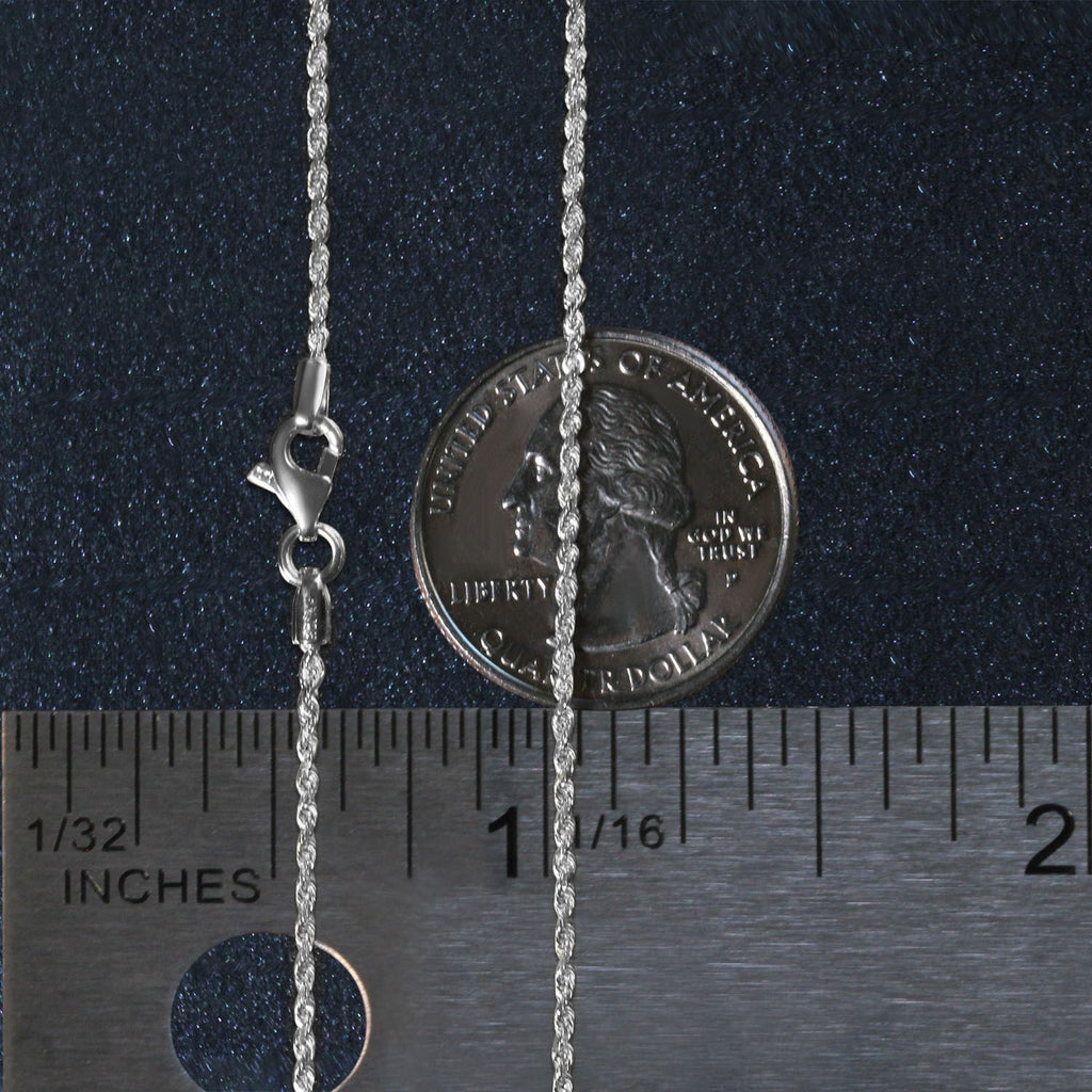 10k white gold solid diamond cut rope chain, 1.40 mm, modern design with exquisite diamond detailing.