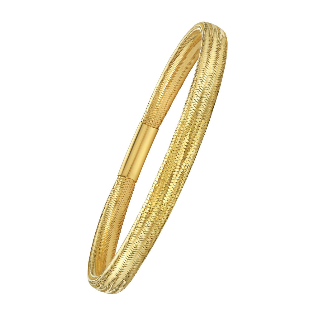 14k yellow gold medium stretch mesh bracelet with contemporary design and elegant stud detail.