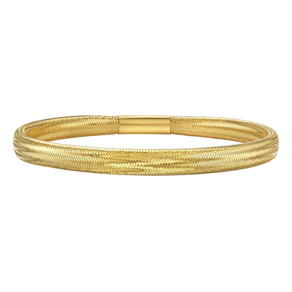 14k yellow gold medium stretch mesh bracelet with contemporary design and stud accents, showcasing elegance and luxury.