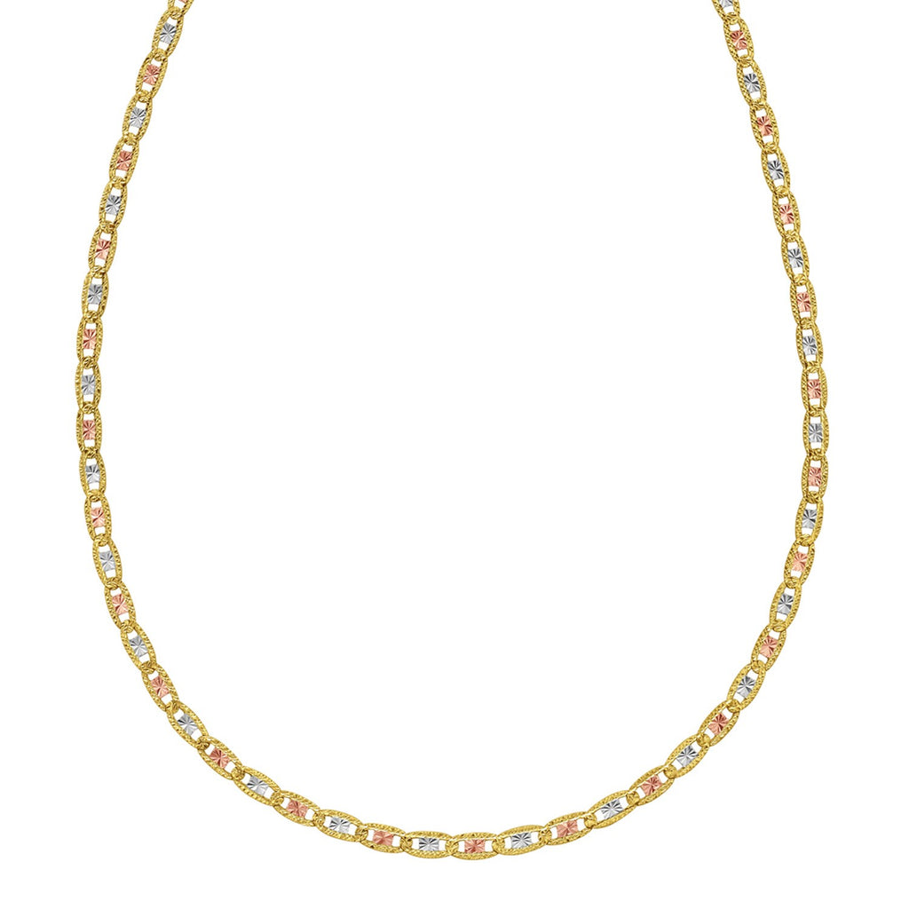 14K tri-color gold pave Valentino chain featuring elegant links, perfect for layering or standalone sophistication.