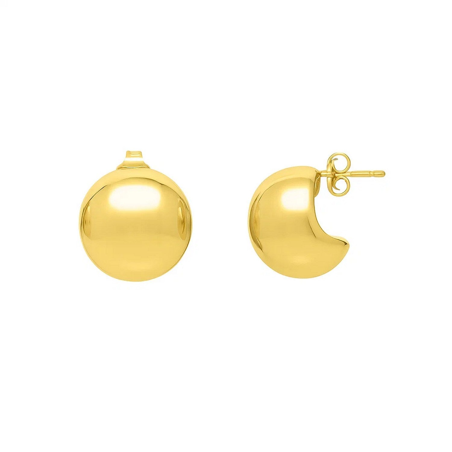 14K yellow gold modern puffed up button stud earrings with a sleek, sophisticated design for elegant wear.