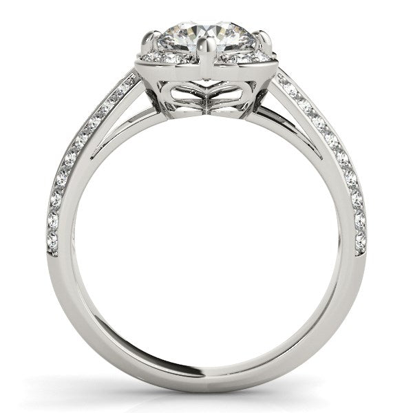 Elegant round diamond floral motif engagement ring in 14k white gold, showcasing intricate design and 1 3/8 cttw brilliance.