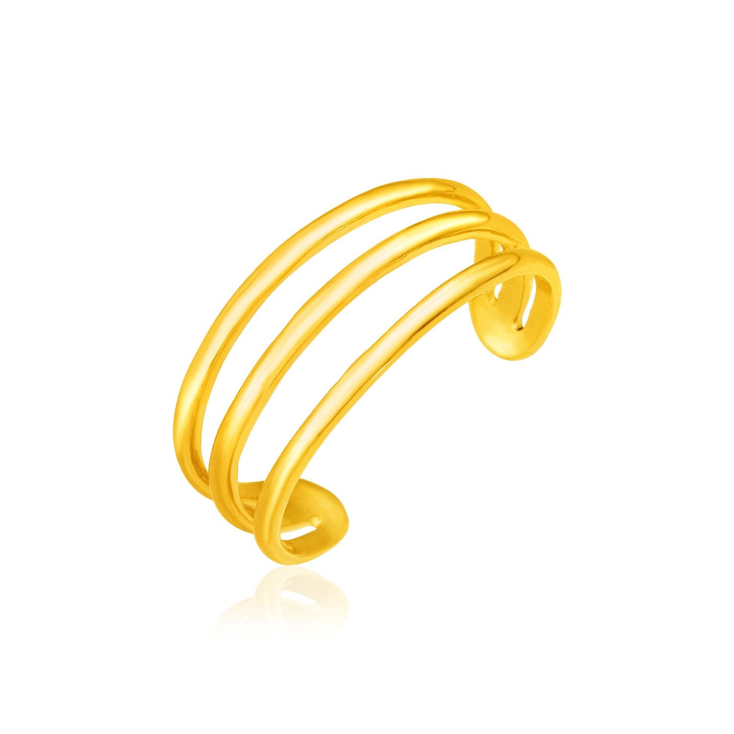 14k yellow gold modern three bar toe ring, a luxurious statement piece for elegant summer style.