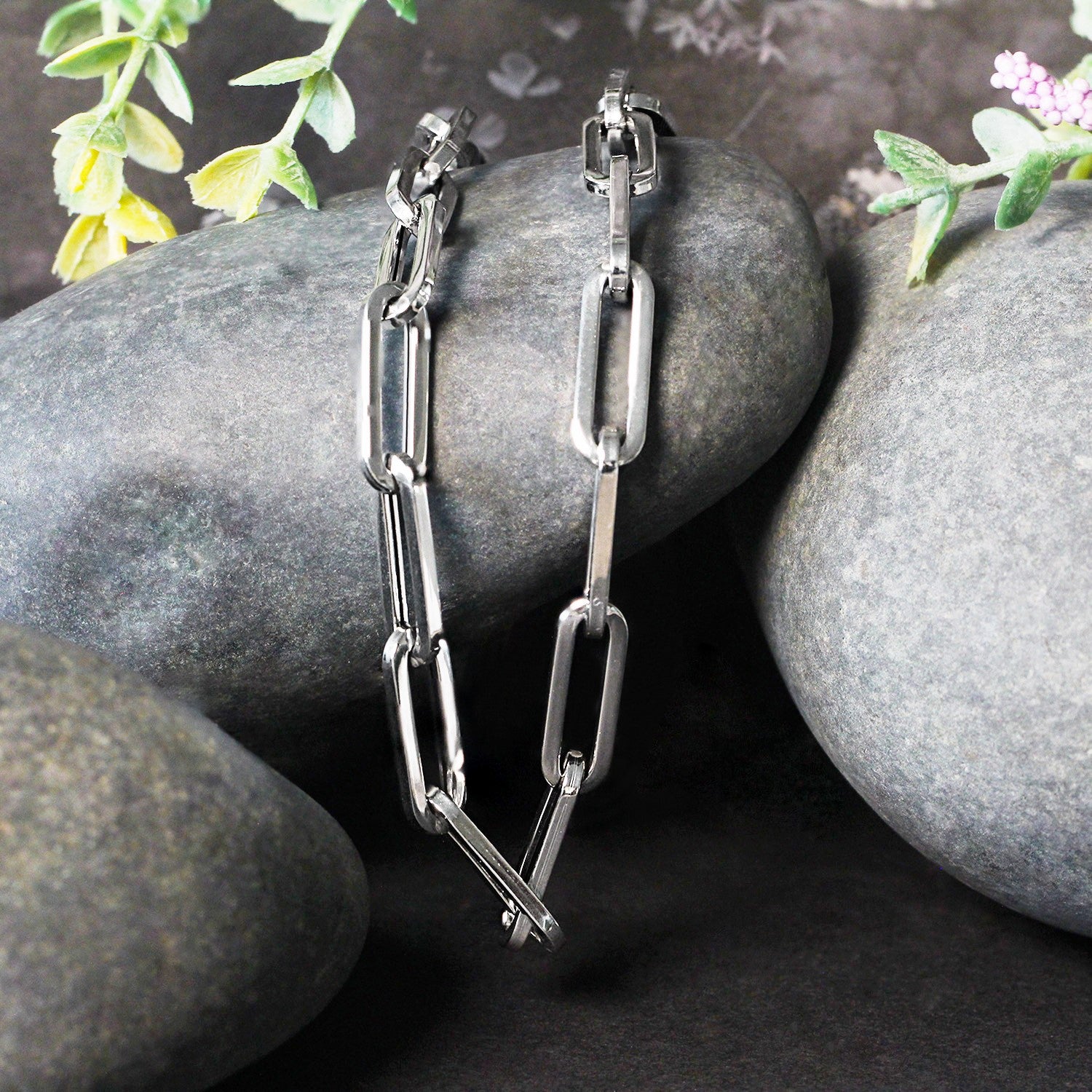 14K white gold wide paperclip chain (6.10 mm) with a modern design, perfect for layering or standalone elegance.