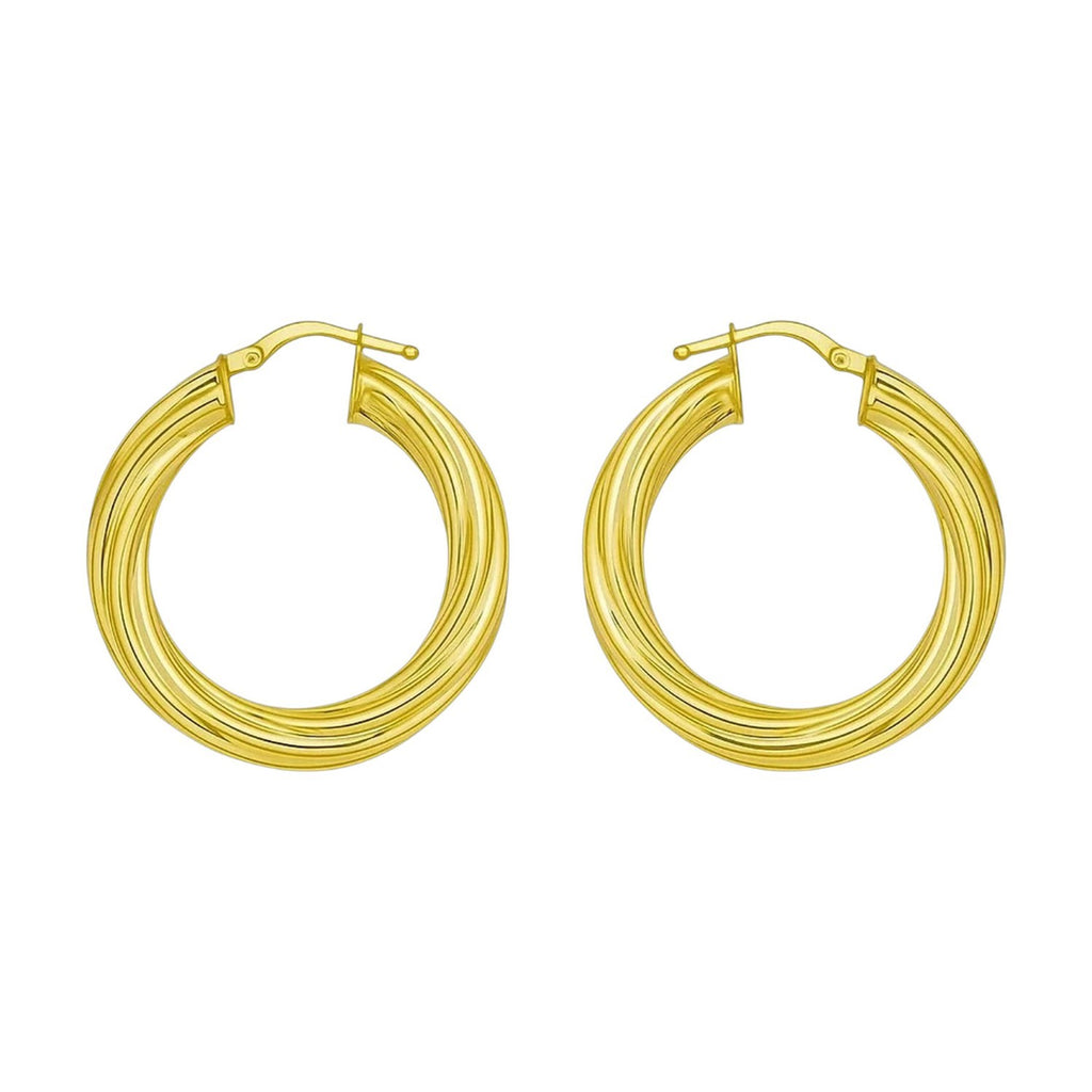 Elegant 14k yellow gold polished hoop earrings, showcasing a timeless design perfect for any luxury occasion.