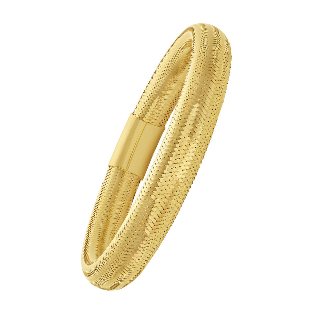 14K yellow gold large stretch mesh bracelet with contemporary link design, perfect for elegant layering or solo wear.