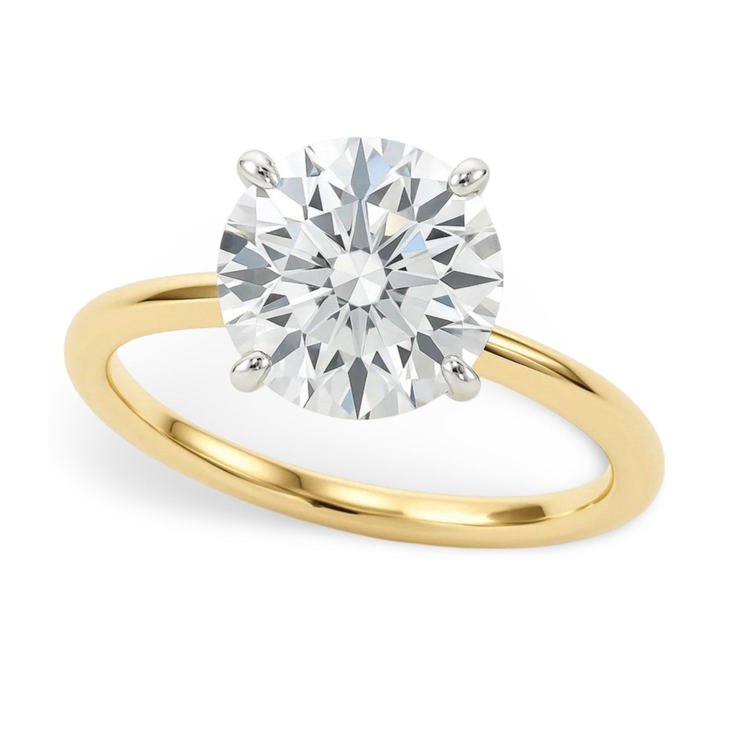 2 carat round lab-grown diamond solitaire ring in elegant 10K yellow gold setting, perfect for luxury occasions.