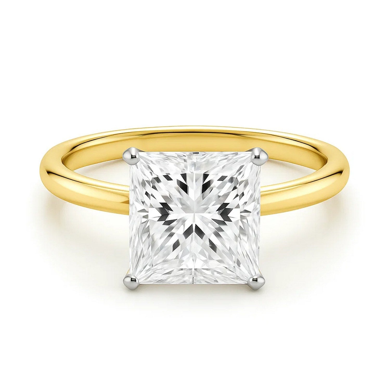 5 carat princess cut diamond solitaire ring in 10K yellow gold, showcasing modern elegance and exquisite craftsmanship.
