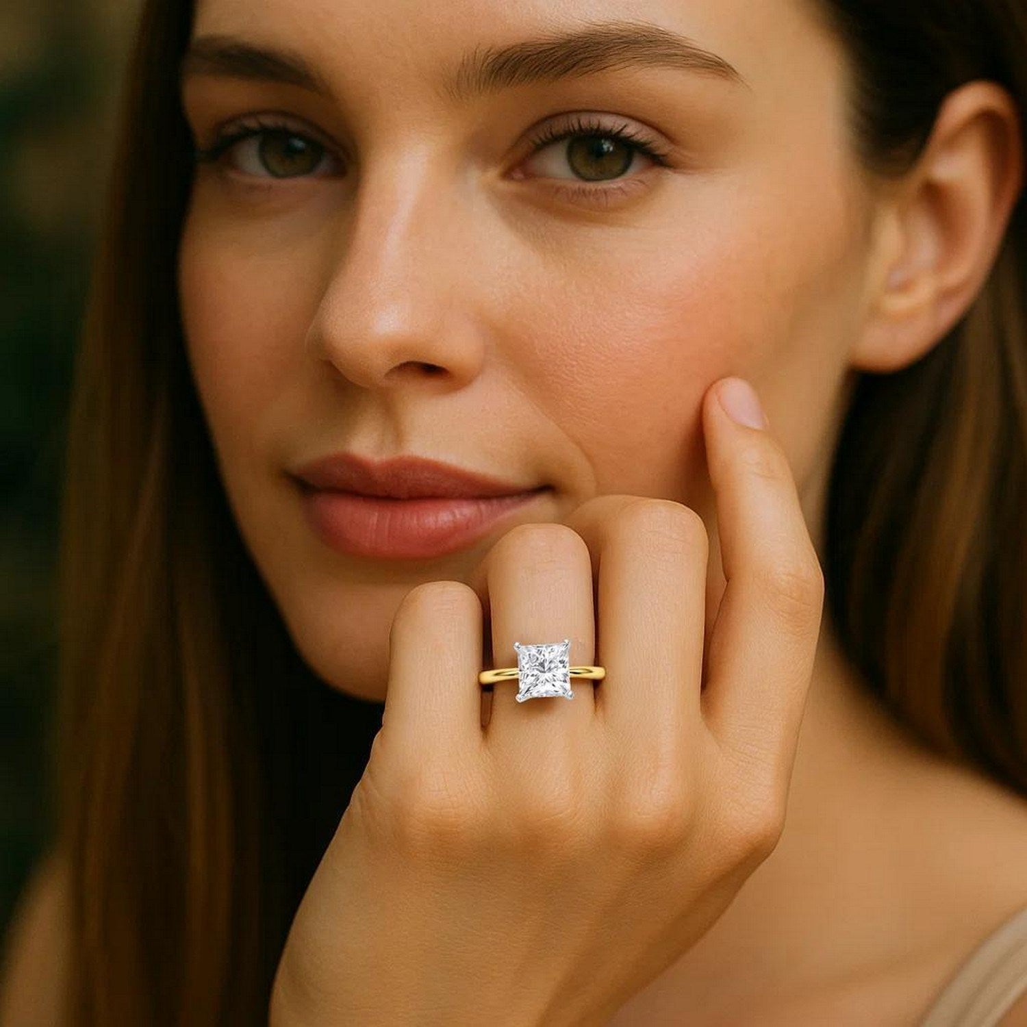 5 carat princess cut diamond solitaire ring in 10K yellow gold, showcasing modern elegance and timeless luxury.