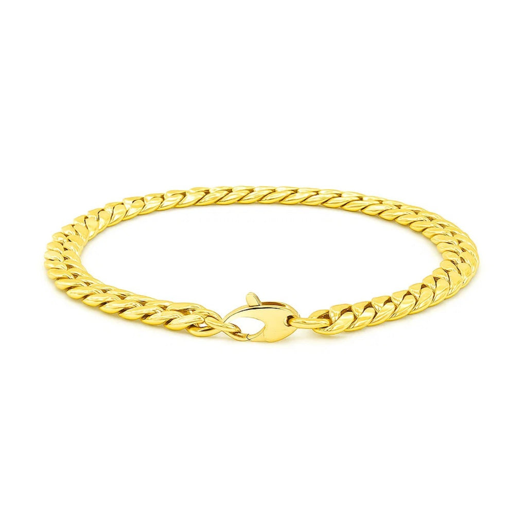 Elegant 14k yellow gold Cuban link bracelet, 5.90 mm wide, showcasing a luxurious, timeless design.