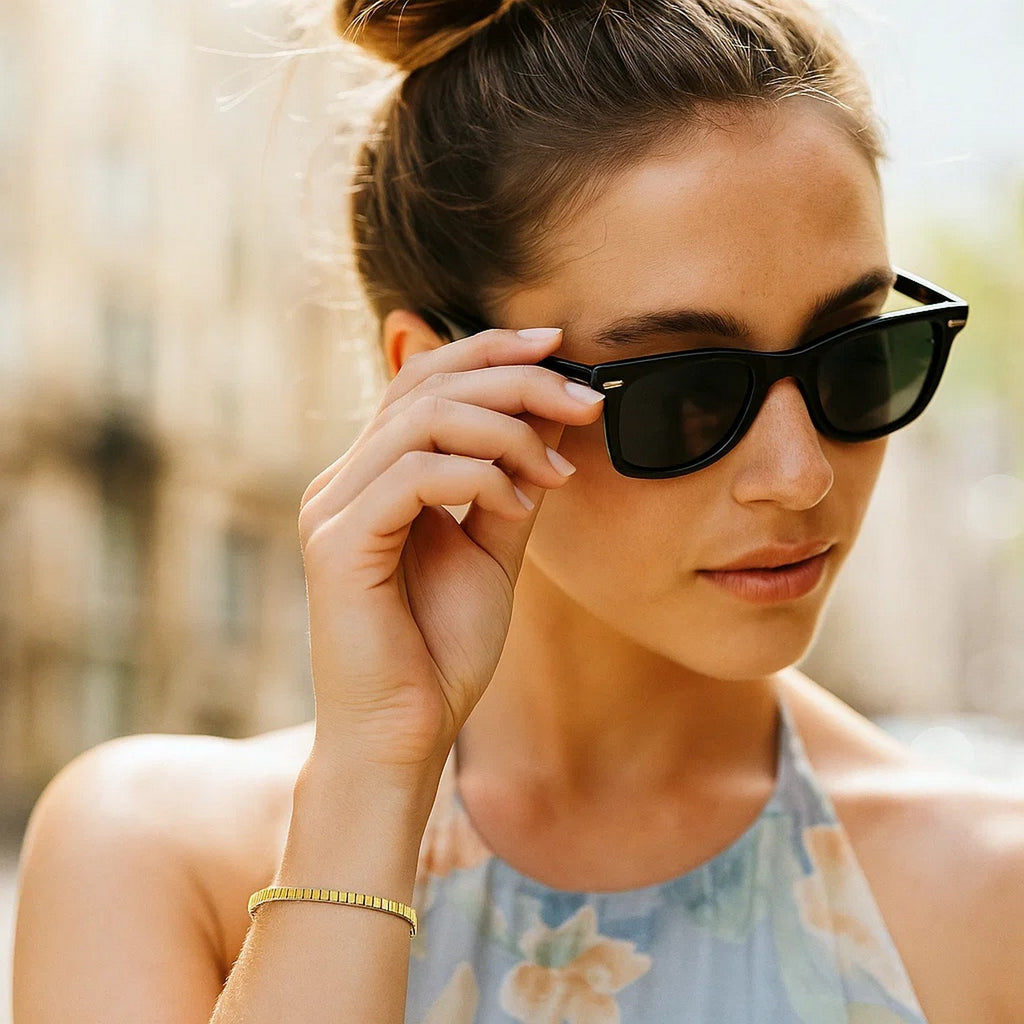 14k yellow gold Brick Omega bracelet featuring modern chain link design, showcasing elegance and sophistication.