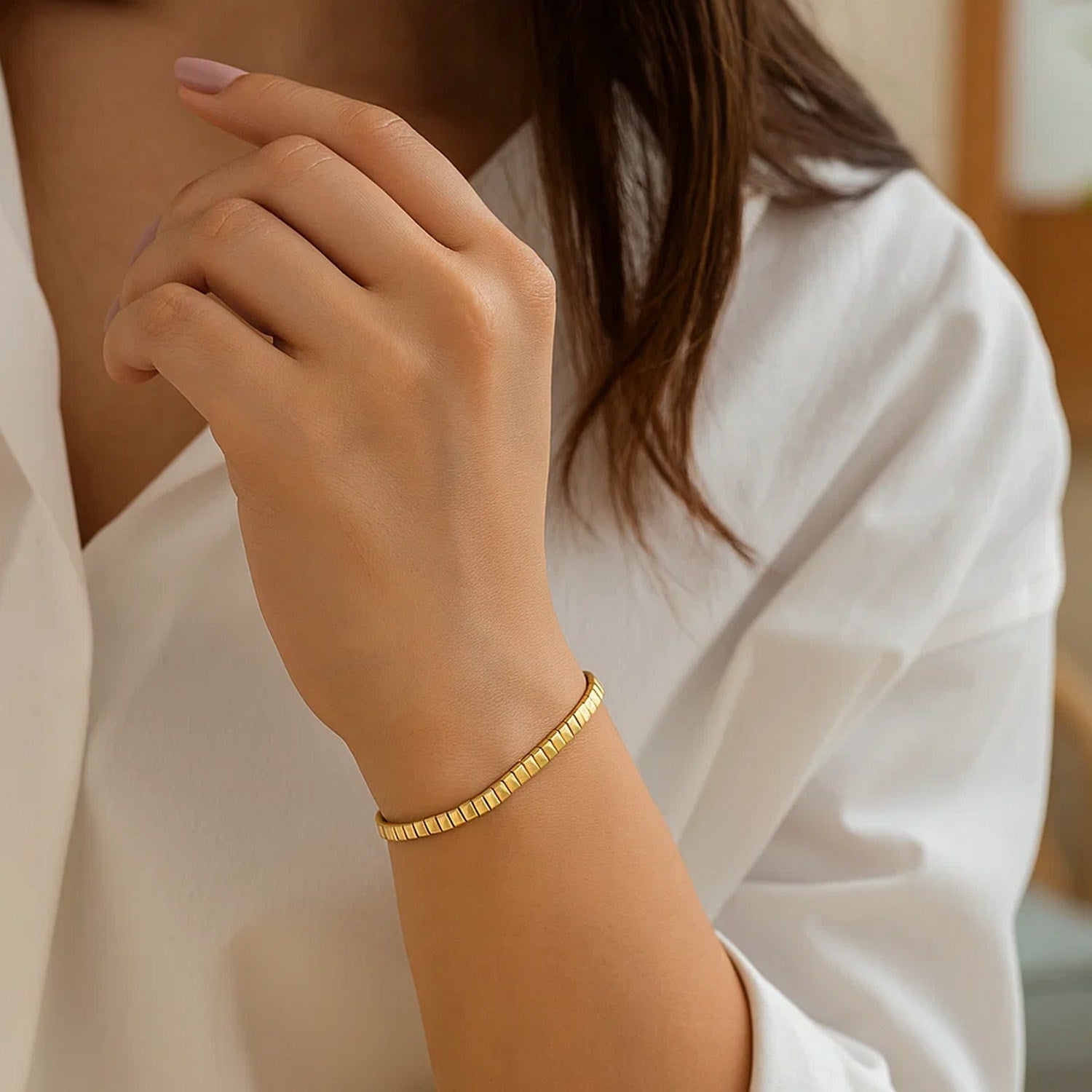 14k yellow gold modern brick omega bracelet featuring elegant chain links, perfect for luxury jewelry lovers.