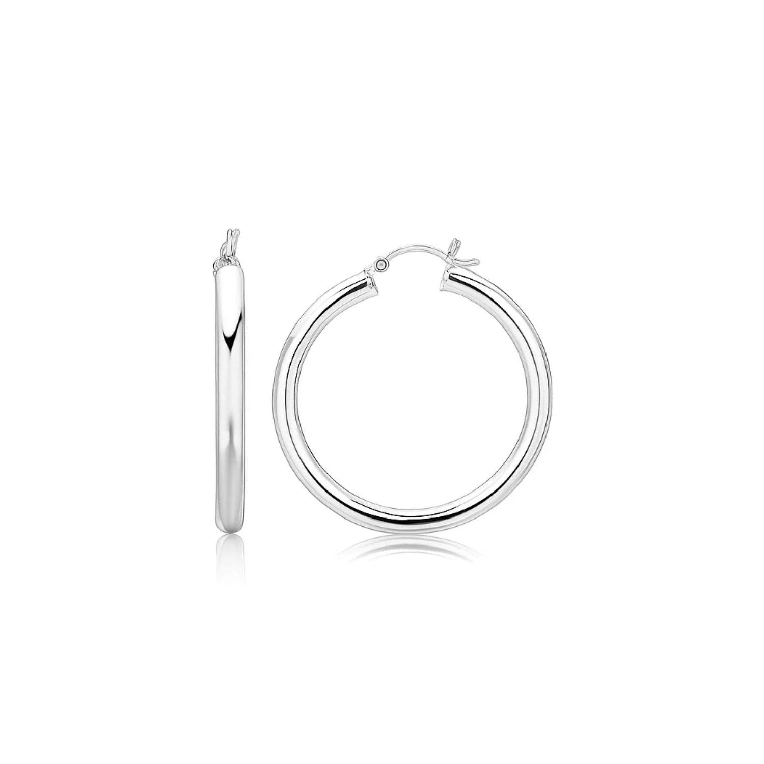 Sterling Silver Polished Thick Hoop Earrings (4x35mm)