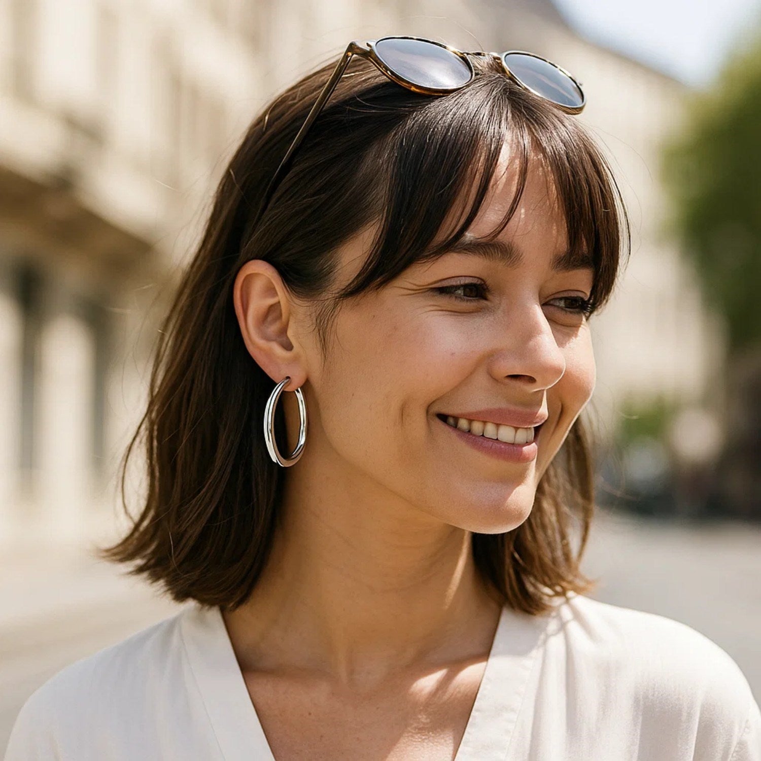 Sterling Silver Polished Thick Hoop Earrings (4x35mm)
