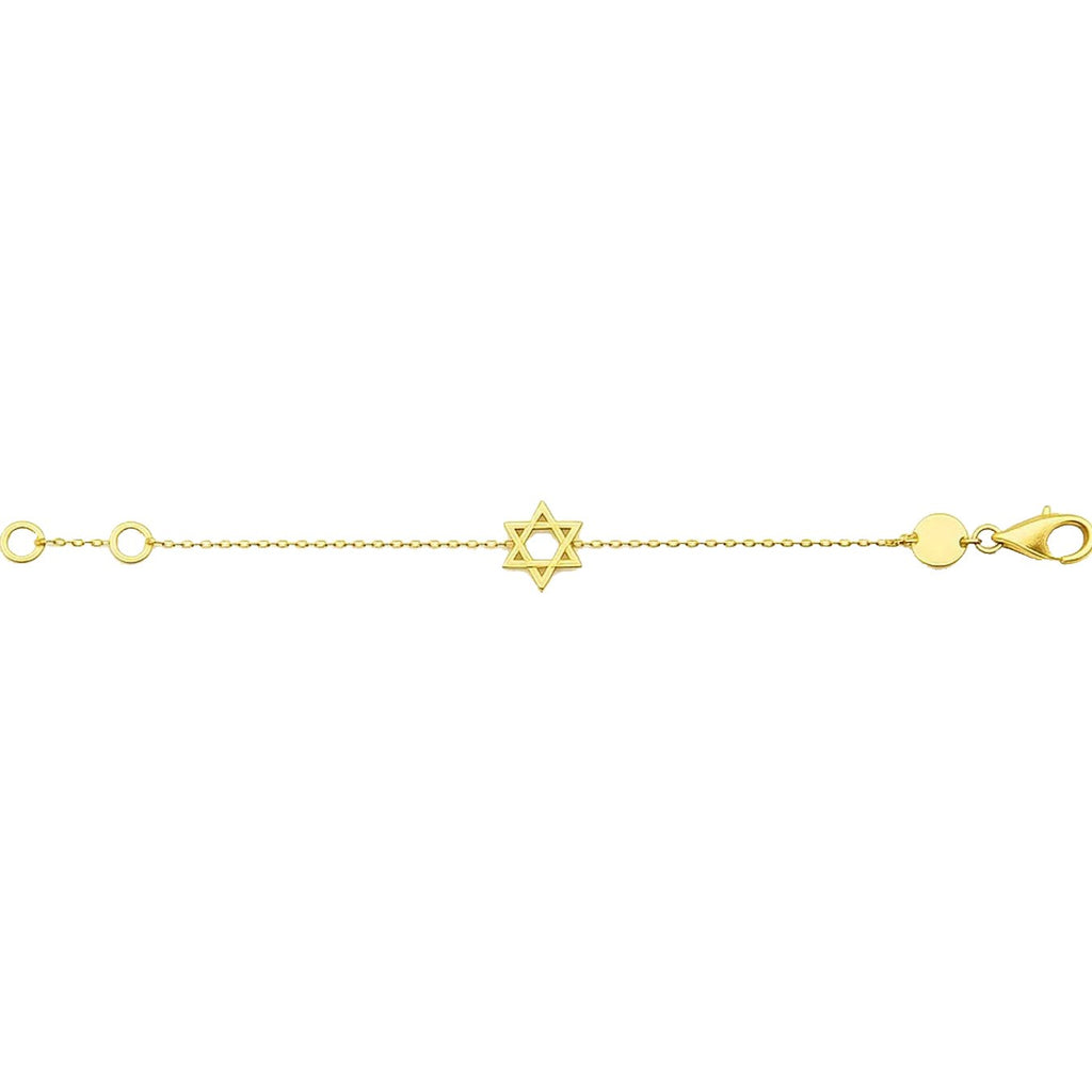 Elegant 14k yellow gold Star of David bracelet with a delicate chain design, perfect for luxury jewelry enthusiasts.