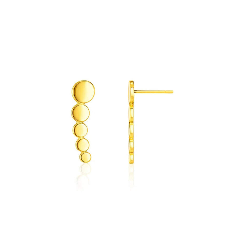 14k yellow gold graduated circles climber earrings with a modern design for a luxurious touch.