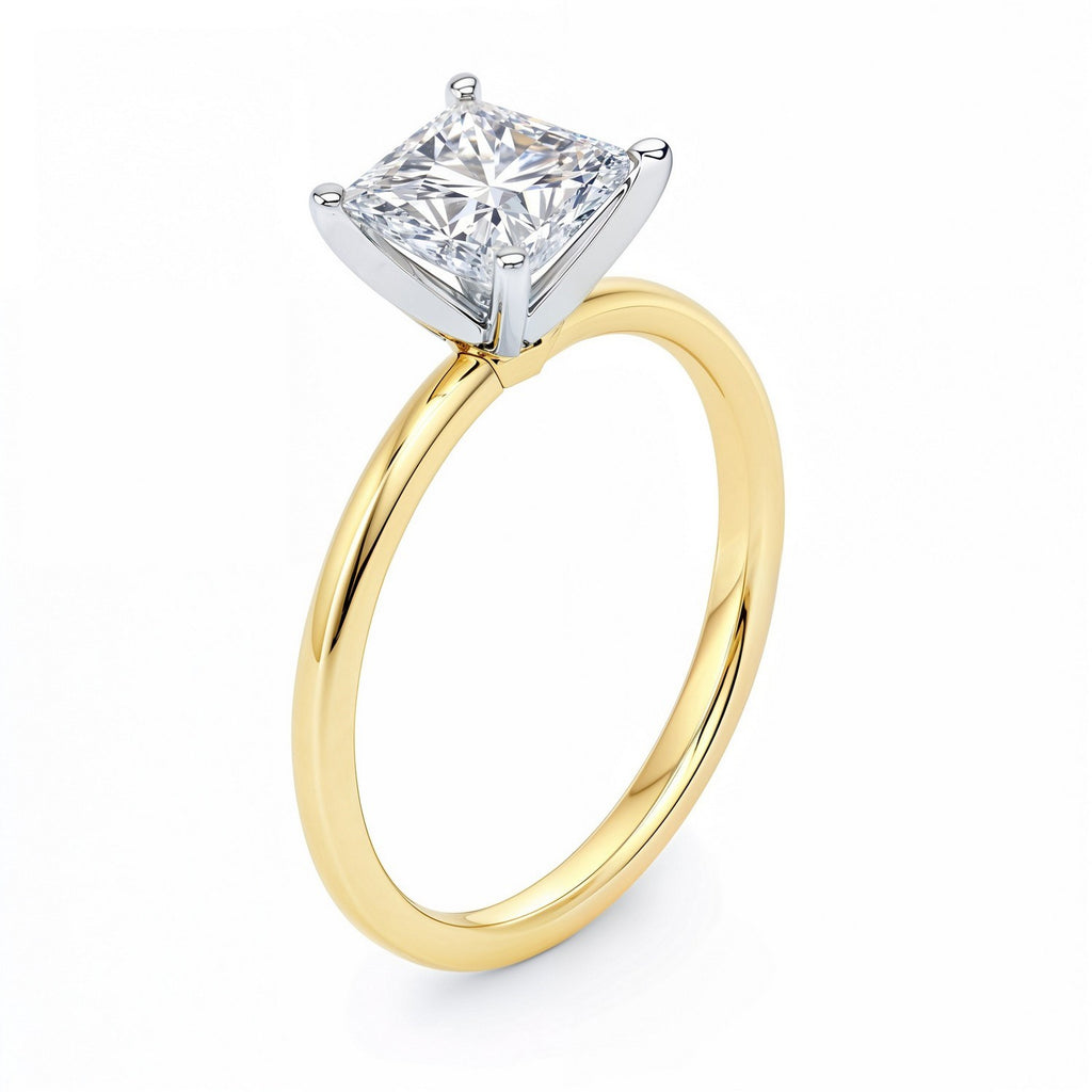 1.50Ct princess cut lab-grown diamond ring in 10K yellow gold, showcasing modern elegance and refined craftsmanship.