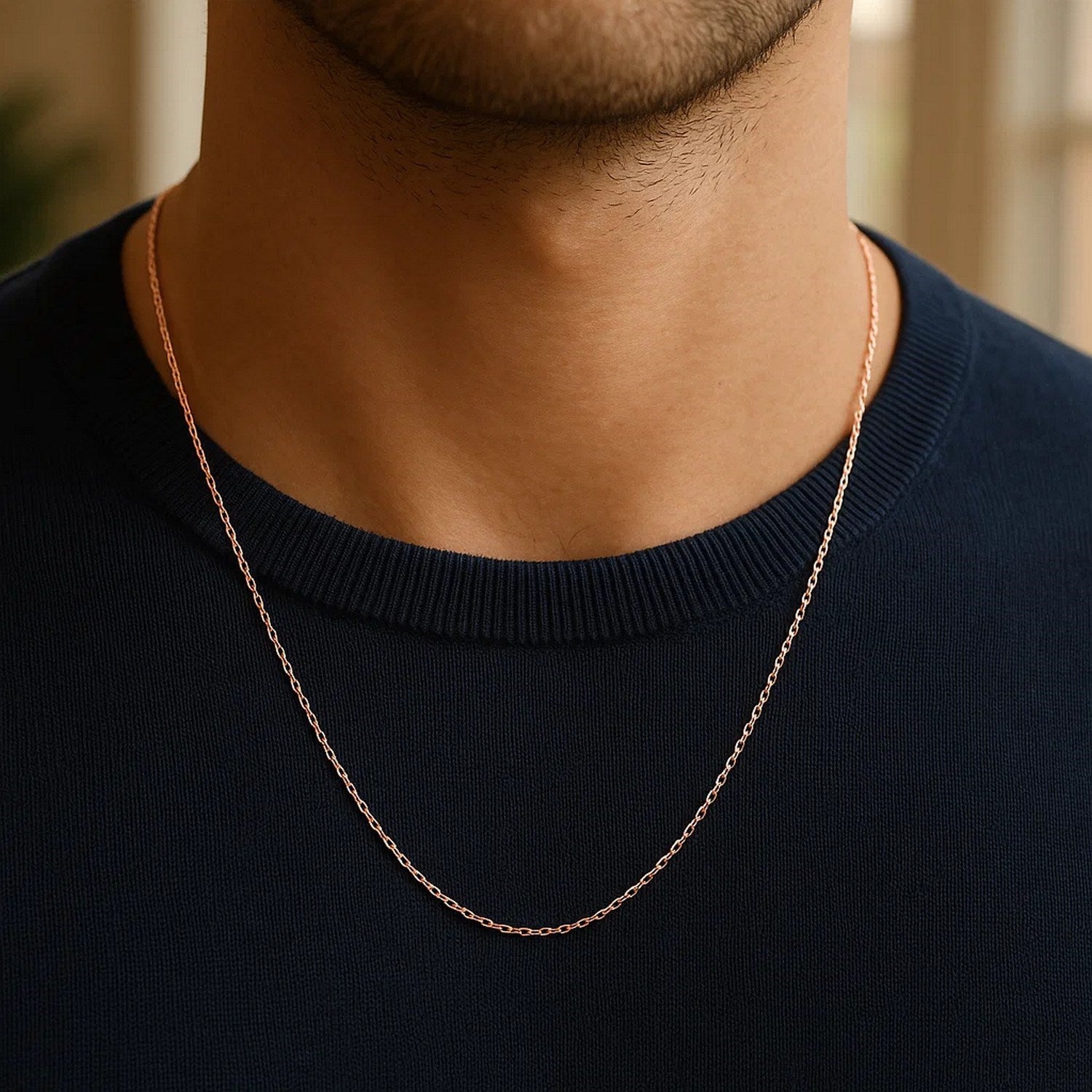 14k rose gold diamond cut cable link chain with modern design, showcasing elegant interlocking links and luxurious shine.