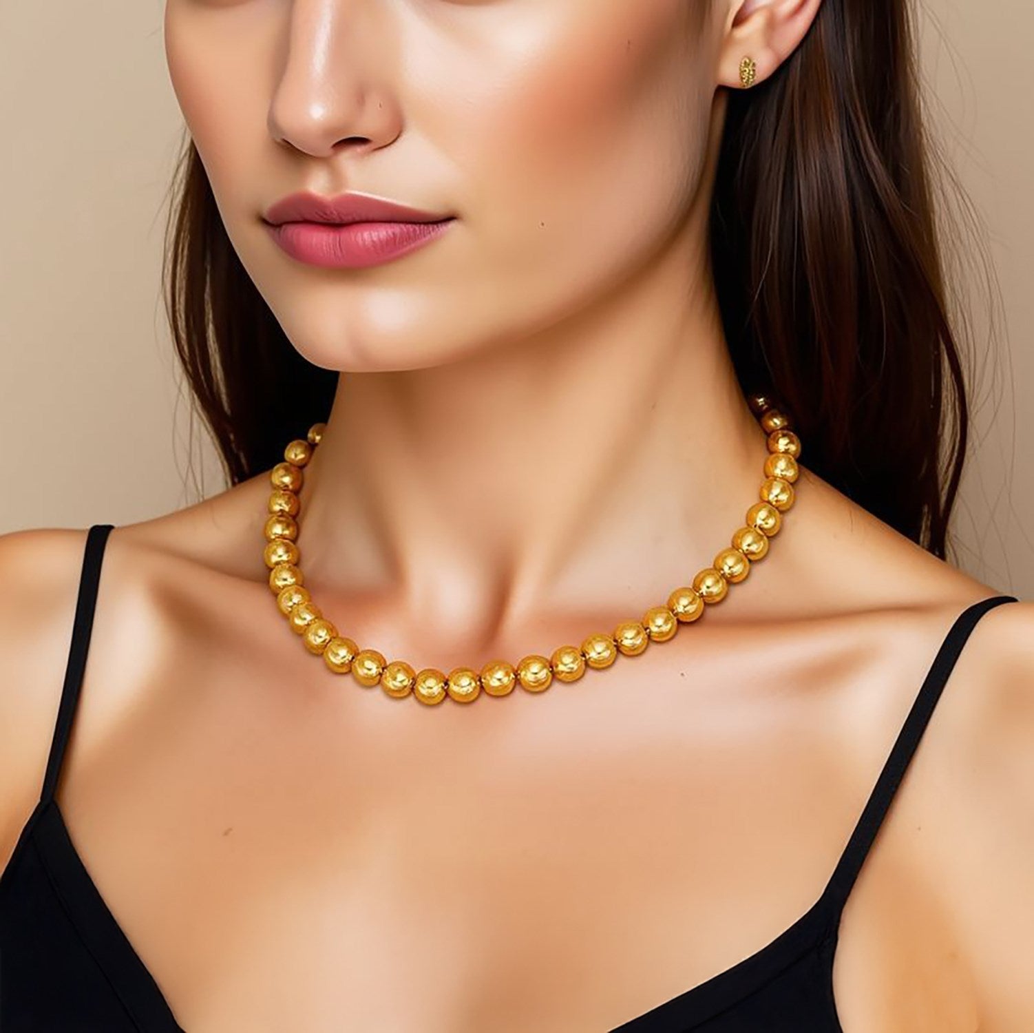 14k yellow gold bead chain necklace featuring a contemporary design with 5mm links for a luxurious look.