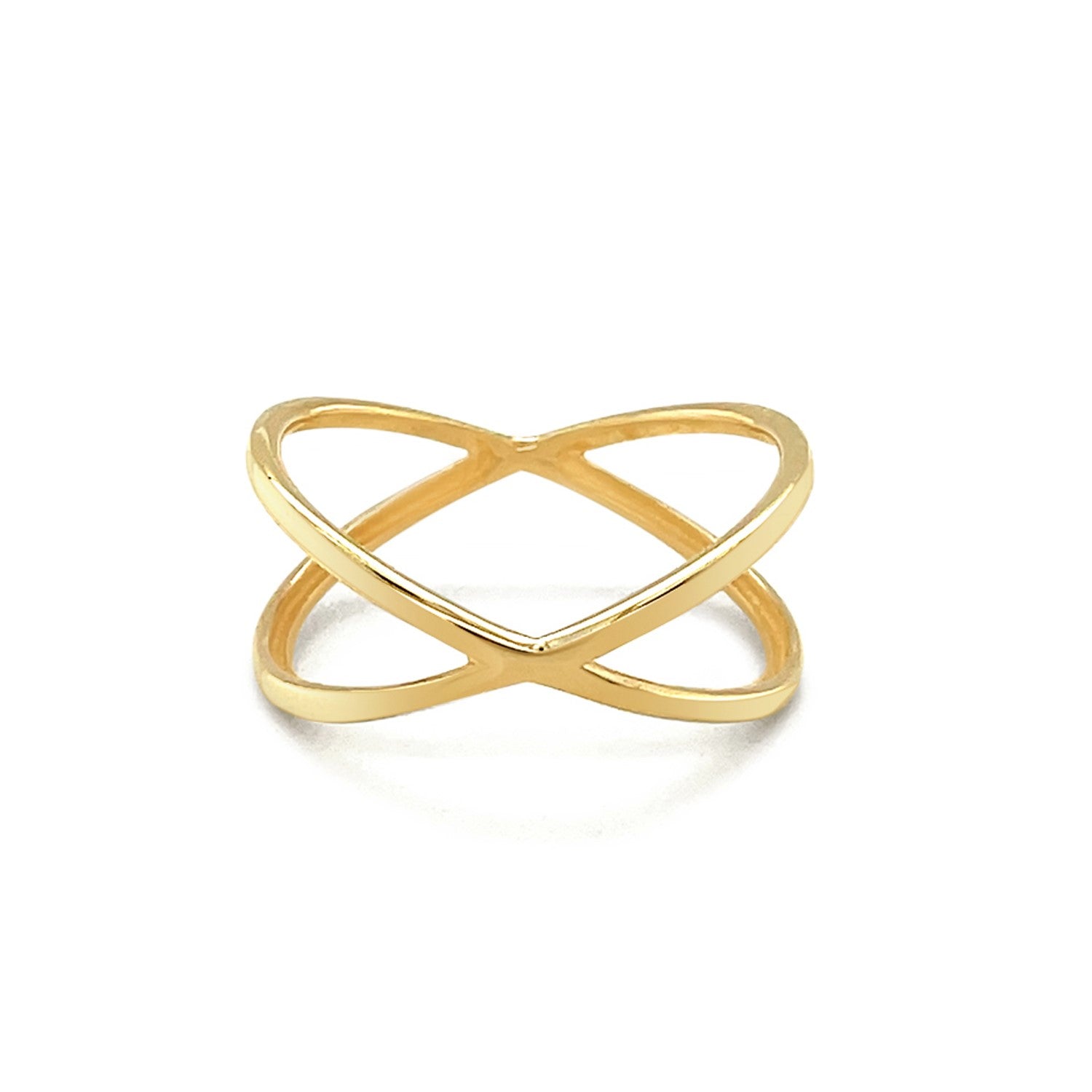 14k yellow gold polished X profile ring showcasing a modern design with a luxurious finish, perfect for any occasion.