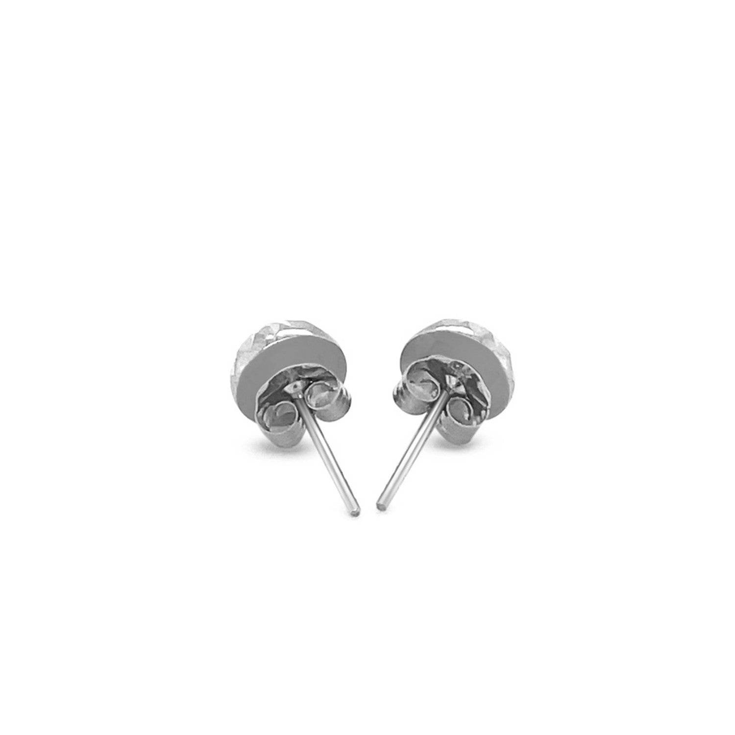 14k white gold textured stud earrings adorned with shimmering diamonds, embodying modern elegance and luxury.