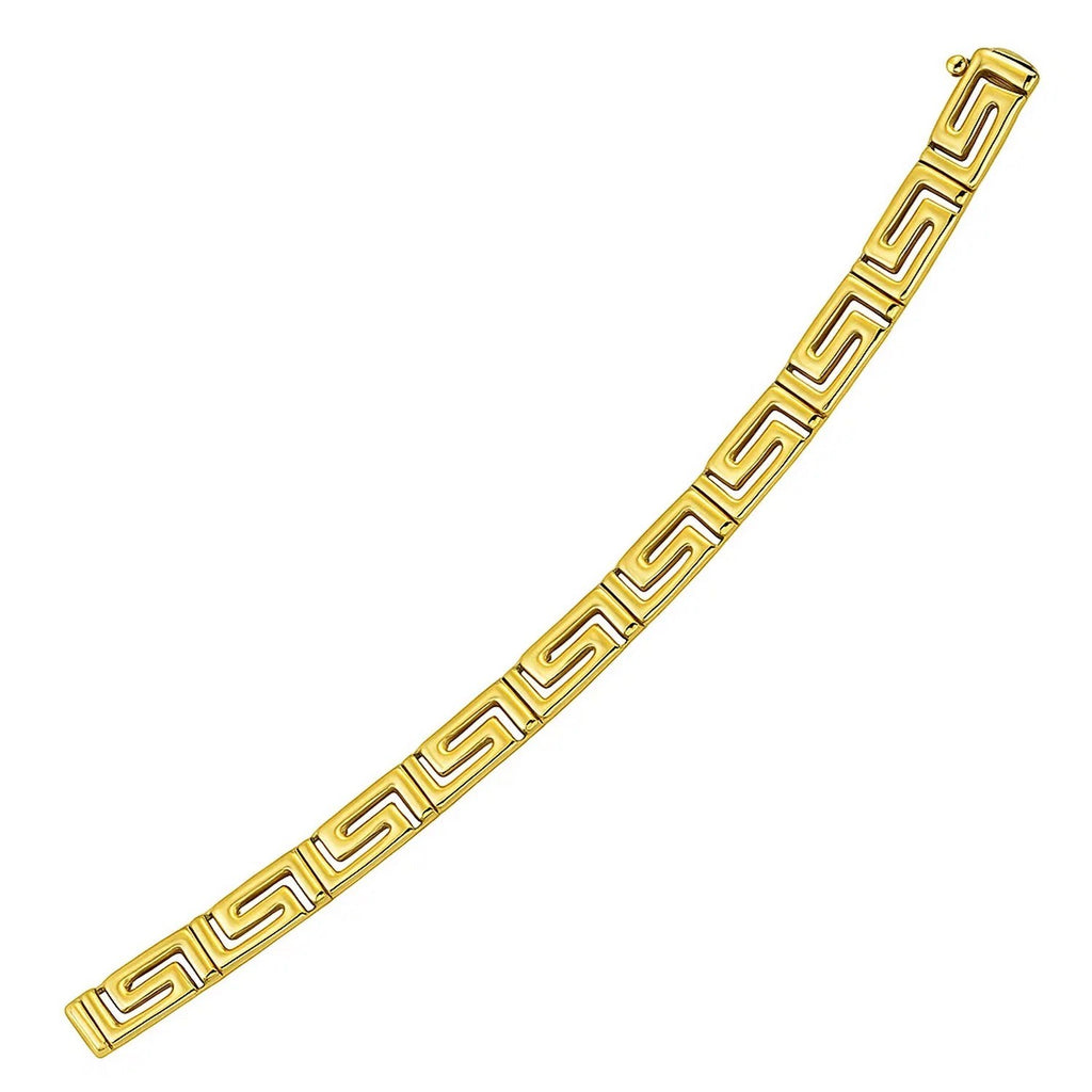14k yellow gold elegant Greek key motif bracelet with a refined chain design, perfect for luxury jewelry lovers.