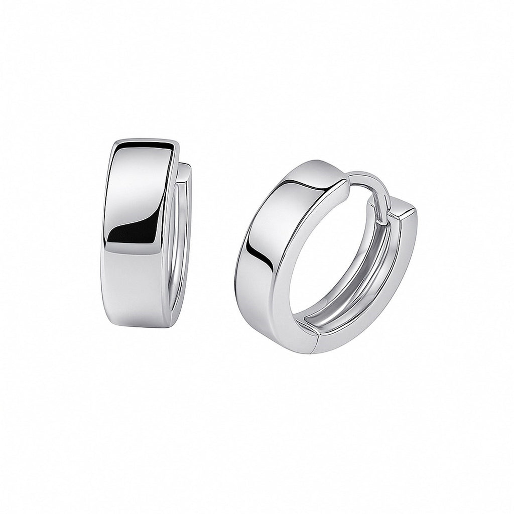 Elegant 14k white gold polished hoop earrings showcasing a sleek, refined design for timeless luxury.