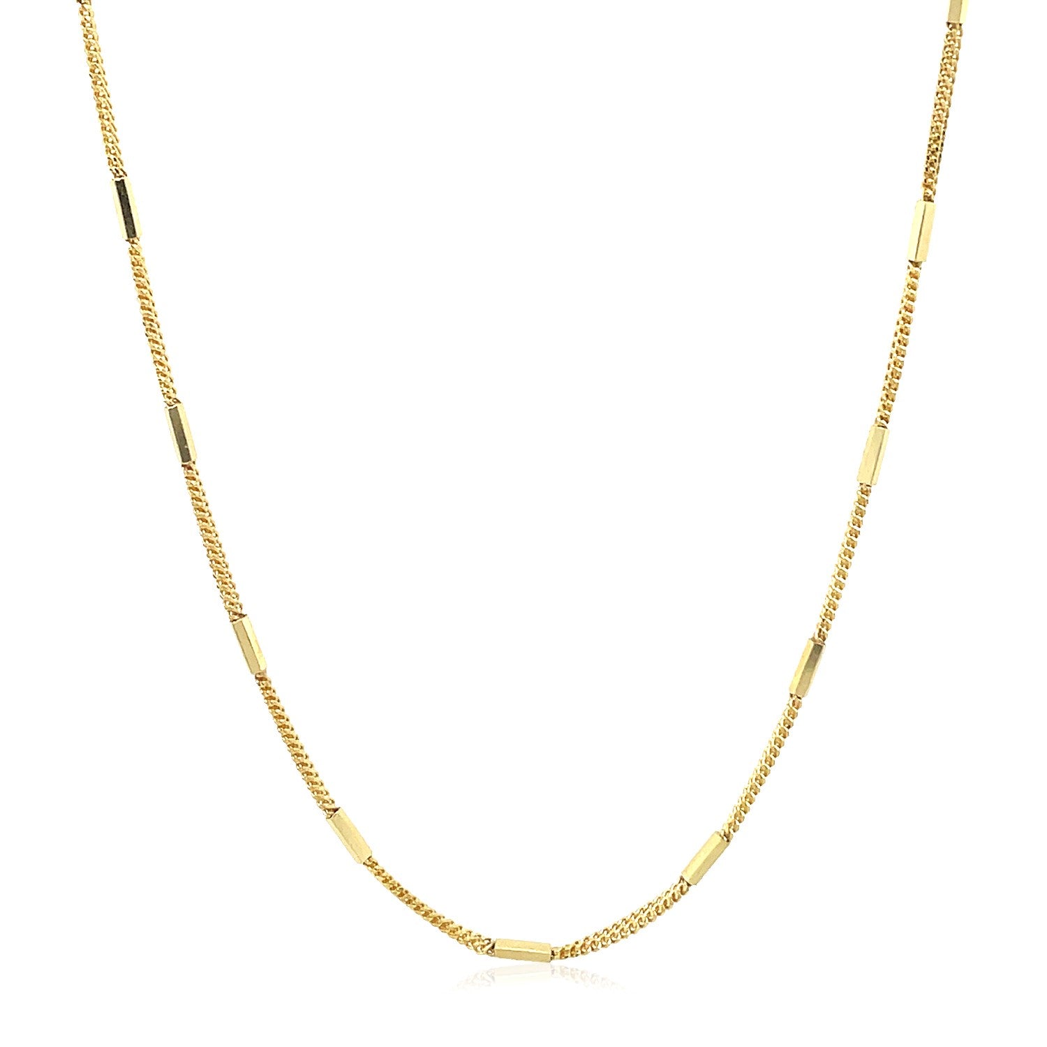 Contemporary 14k yellow gold diamond cut bar links pendant chain, showcasing elegance and refined design.