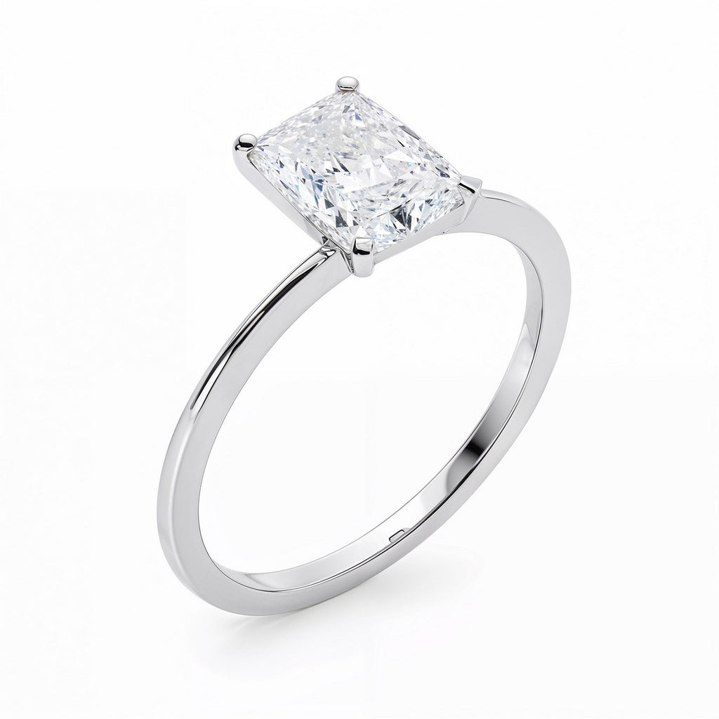 3 carat radiant lab-grown diamond solitaire ring in 14k white gold, showcasing modern elegance and timeless beauty.