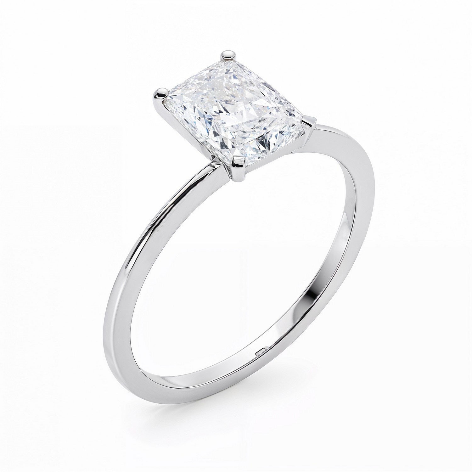 3 carat radiant lab-grown diamond solitaire ring in 14k white gold, showcasing modern elegance and timeless beauty.