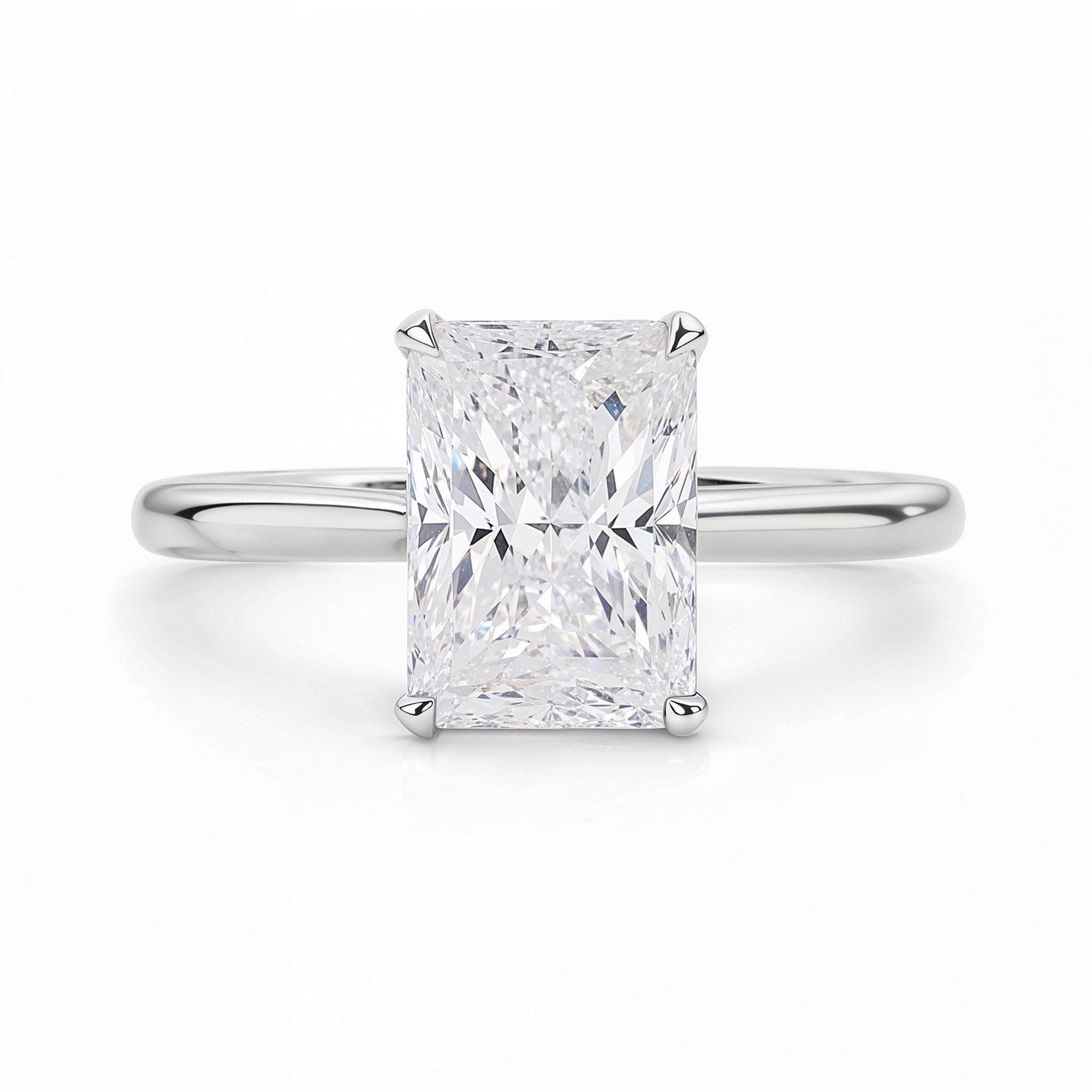 3 carat radiant lab-grown diamond solitaire ring in 14k white gold, showcasing modern elegance and timeless sophistication.