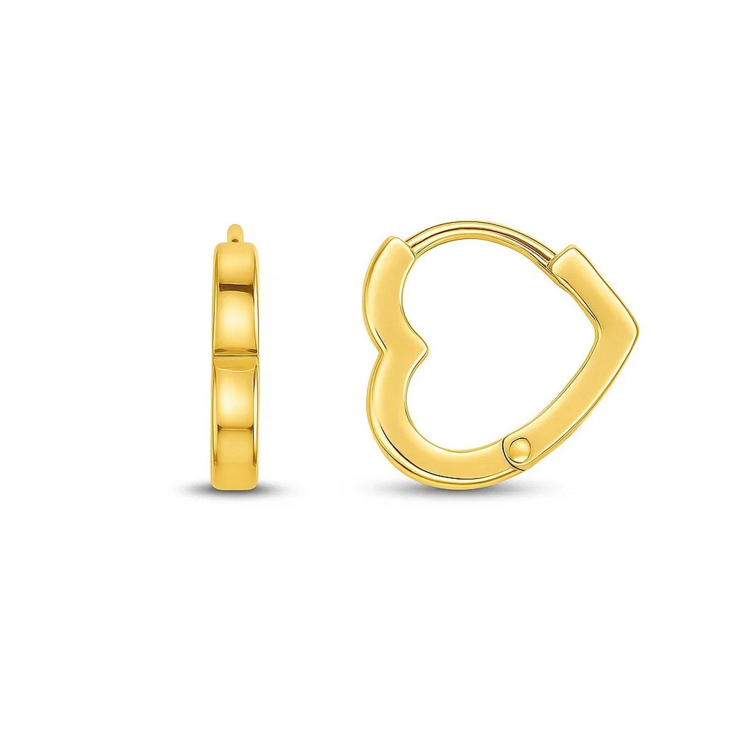 14k yellow gold heart huggie hoop earrings with a classic design, perfect for elegant everyday wear.