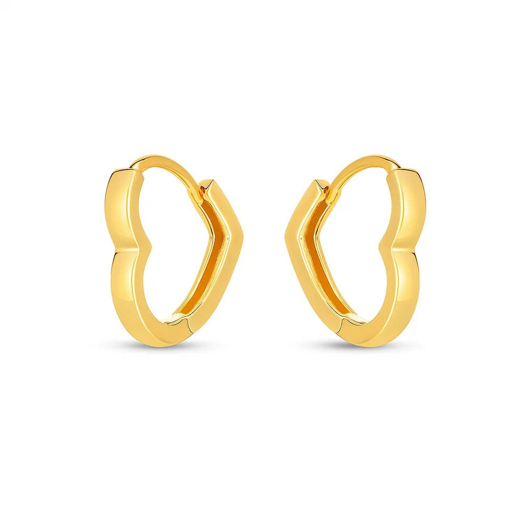 14k yellow gold heart huggie hoop earrings with a classic design, perfect for elegant everyday wear.