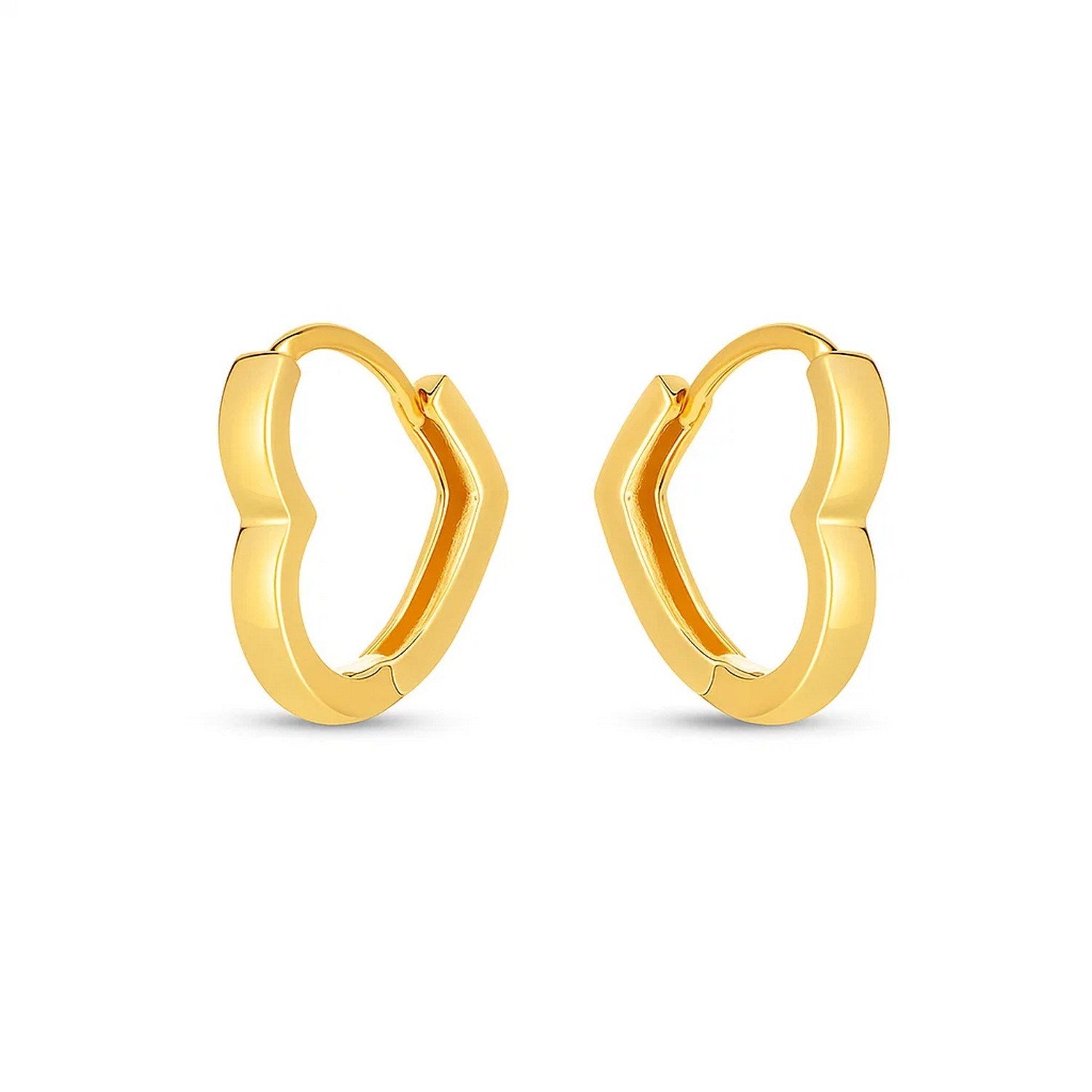 14k yellow gold heart huggie hoop earrings with a classic design, perfect for elegant everyday wear.